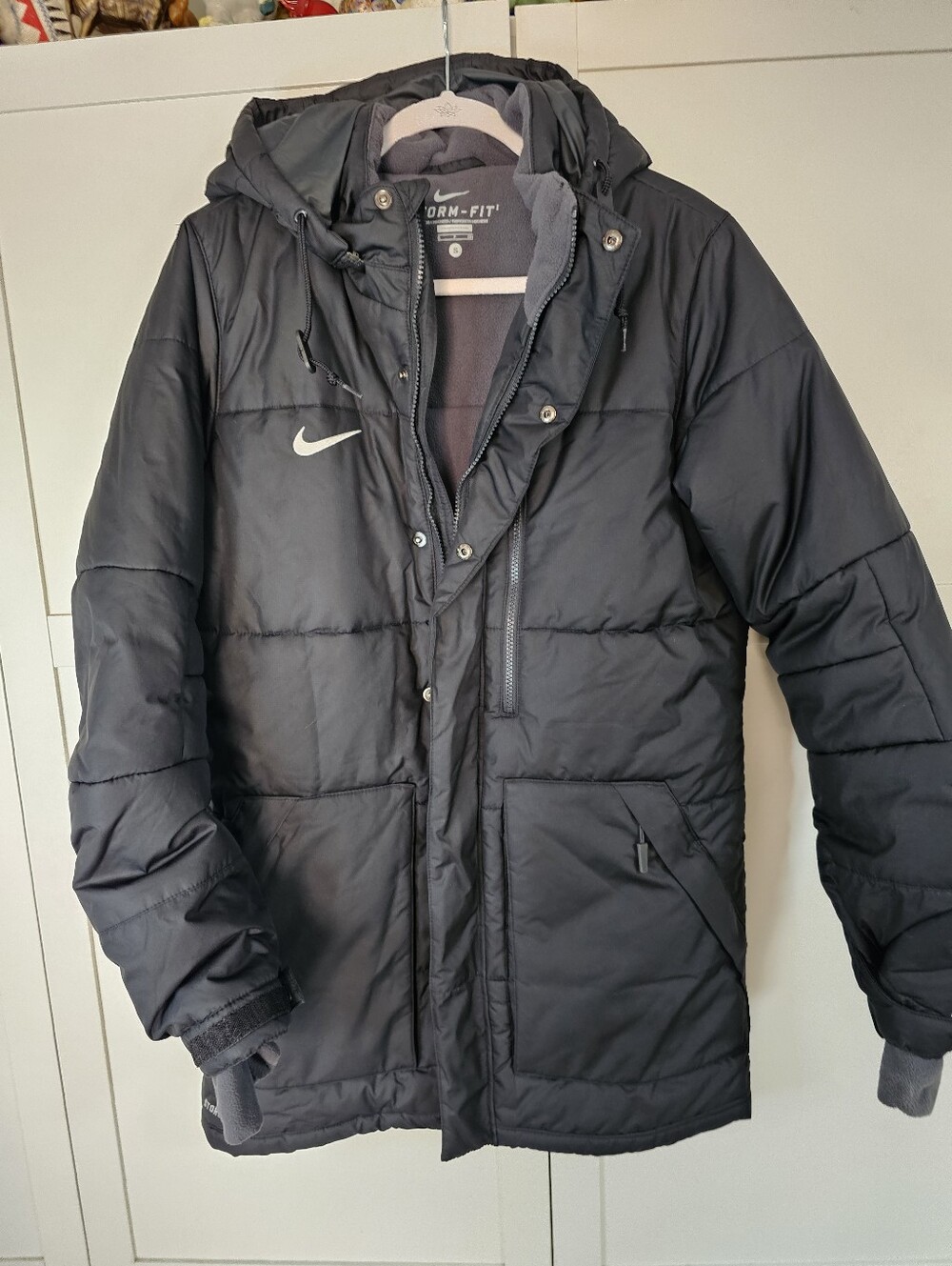Nike Storm-FIT Men's S Black Insulated Parka Coat Removable Hood Zip Pockets